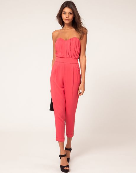 Asos Collection Asos Pleat Bust Jumpsuit in Pink (brightpink) - Lyst