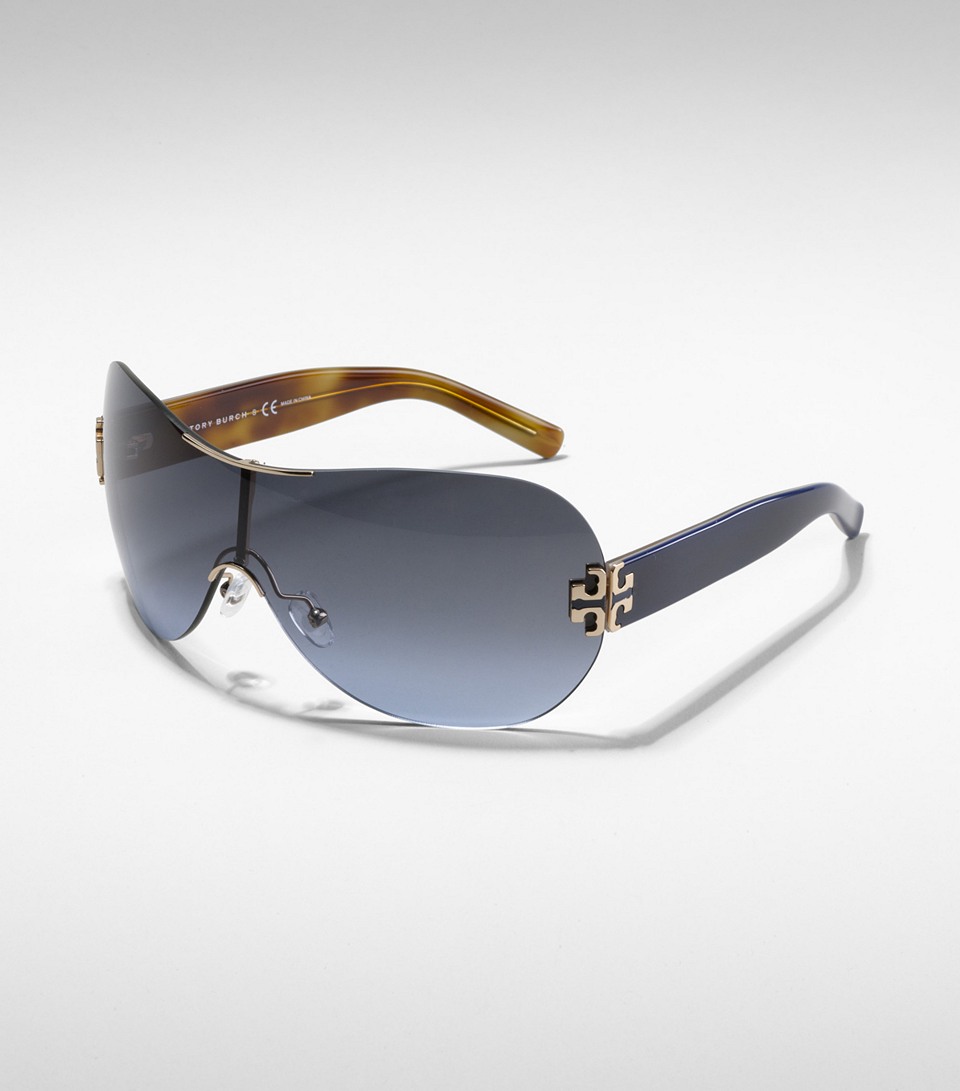 Tory Burch Rimless Shield Sunglasses with Double T Logo in Blue Lyst