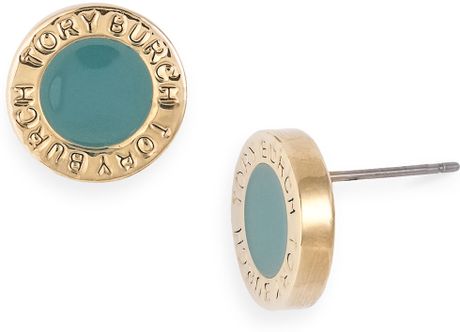Tory Burch Cole Enamel Stud Earrings in Blue (storm blue) - Lyst