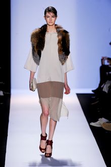BCBGMAXAZRIA Fall 2012 Silk Satin Dress With Sheer Skirt - Lyst
