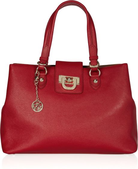 Dkny TexturedLeather Tote in Red - Lyst