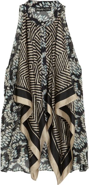  Scarf-Paneled Printed Silk-Chiffon Top 
