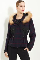 Jason Wu Felted Wool Windowpane Parka with Fox Fur Trim
