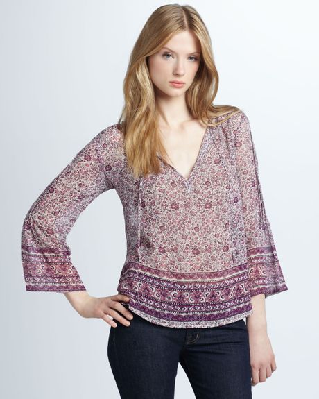 Joie Sadira Printed Silk Blouse in Purple (passion fruit) - Lyst
