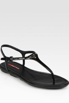 Prada Patent Leather T-strap Sandals - Lyst