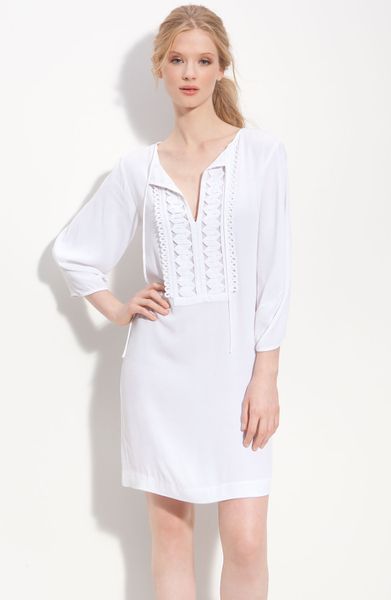Diane Von Furstenberg Iliana Crochet Trim Silk Peasant Dress in White - Lyst