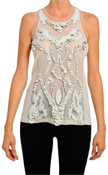 Amen Jersey Top Embroidered with Tulle and Leather Petals in White - Lyst