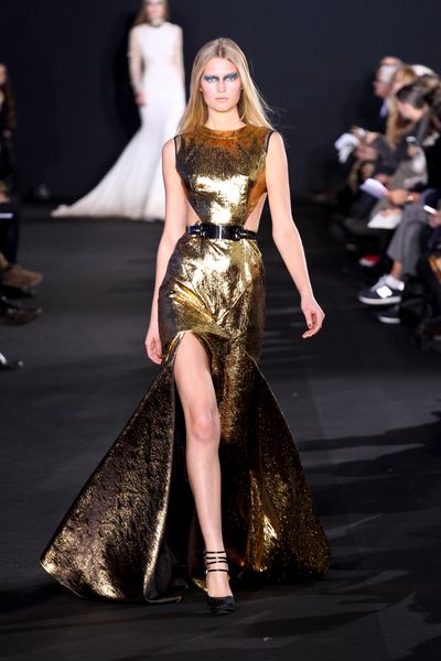 Prabal Gurung Fall 2012 Sleeveless Gown in Gold Lamé with Cutouts in Gold - Lyst
