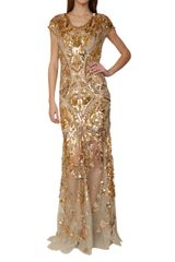 Roberto Cavalli Tulle Mermaid Dress with Golden Sequins Embrodery