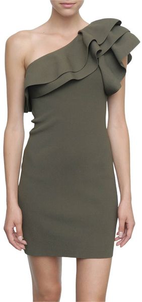 Valentino One Shoulder Stretch Dress with Ruffles in Green - Lyst