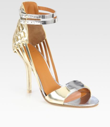 Givenchy Metallic Leather and Suede Sandals in Gold - Lyst