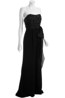 Theia Black Crepe Beaded Bodice Strapless Evening Gown - Lyst