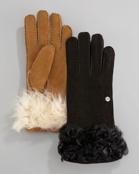 Ugg Shearlingcuff Gloves in Brown (large) - Lyst