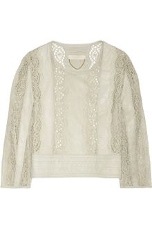 Vanessa Bruno Cropped Leather and Lace Jacket - Lyst