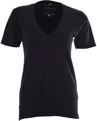 Velvet Navy V-neck Slub Cotton T-shirt - Lyst