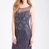 Pisarro Nights Beaded Illusion Cocktail Dress in Gray (slate) - Lyst