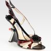 Prada Embellished Patent Leather Slingback Wedge Sandals in Brown (greenmulti) - Lyst
