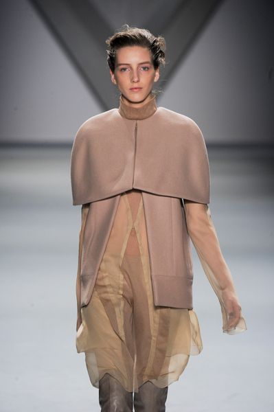 Vera Wang Fall 2012 Long See Through Turtleneck Dress With Long Sleeves In Nude in Beige - Lyst
