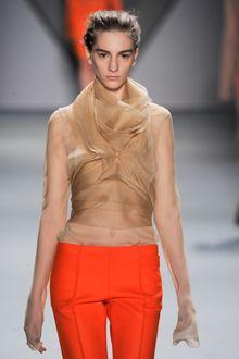 Vera Wang Fall 2012 Long Sleeve See Through Layered Top In Nude - Lyst