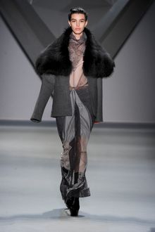 Vera Wang Fall 2012 Long Steel Grey Coat with Oversized Fur Collar - Lyst