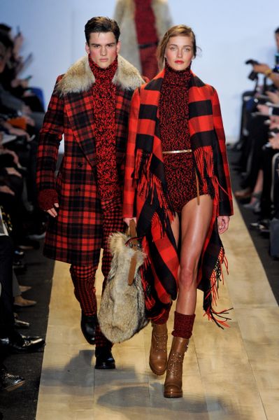 Michael Kors Fall 2012 Red Tartan Plaid Wool Coat With Oversized Mongolian Fur Trimmed Collar  in Red for Men (black, red) - Lyst