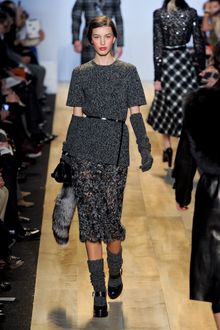 Michael Kors Fall 2012 Mongolian Fur Trimmed Knee Length See Through Skirt In Grey - Lyst