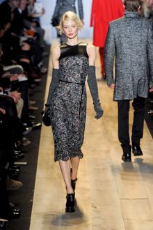 Michael Kors Fall 2012 Sleeveless Grey Herringbone Knee-Length Dress with Leather Adding - Lyst