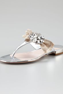 Miu Miu Bejeweled Metallic Thong Sandal - Lyst