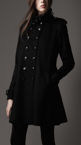 Burberry Funnel Neck Military Coat in Black - Lyst