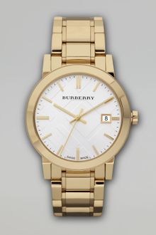 Burberry Check Sunray Watch, Golden - Lyst