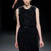 Calvin Klein Fall 2012 Sleeveless Knee Length Pencil Net Dress With Leather Binding On Armholes And Neckline In Black  in Black - Lyst