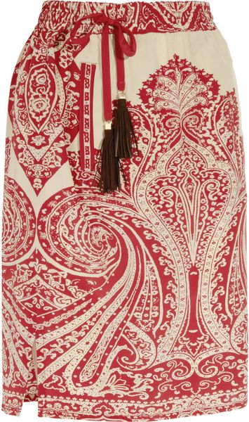 Etro PaisleyPrint Silk Skirt in Red - Lyst