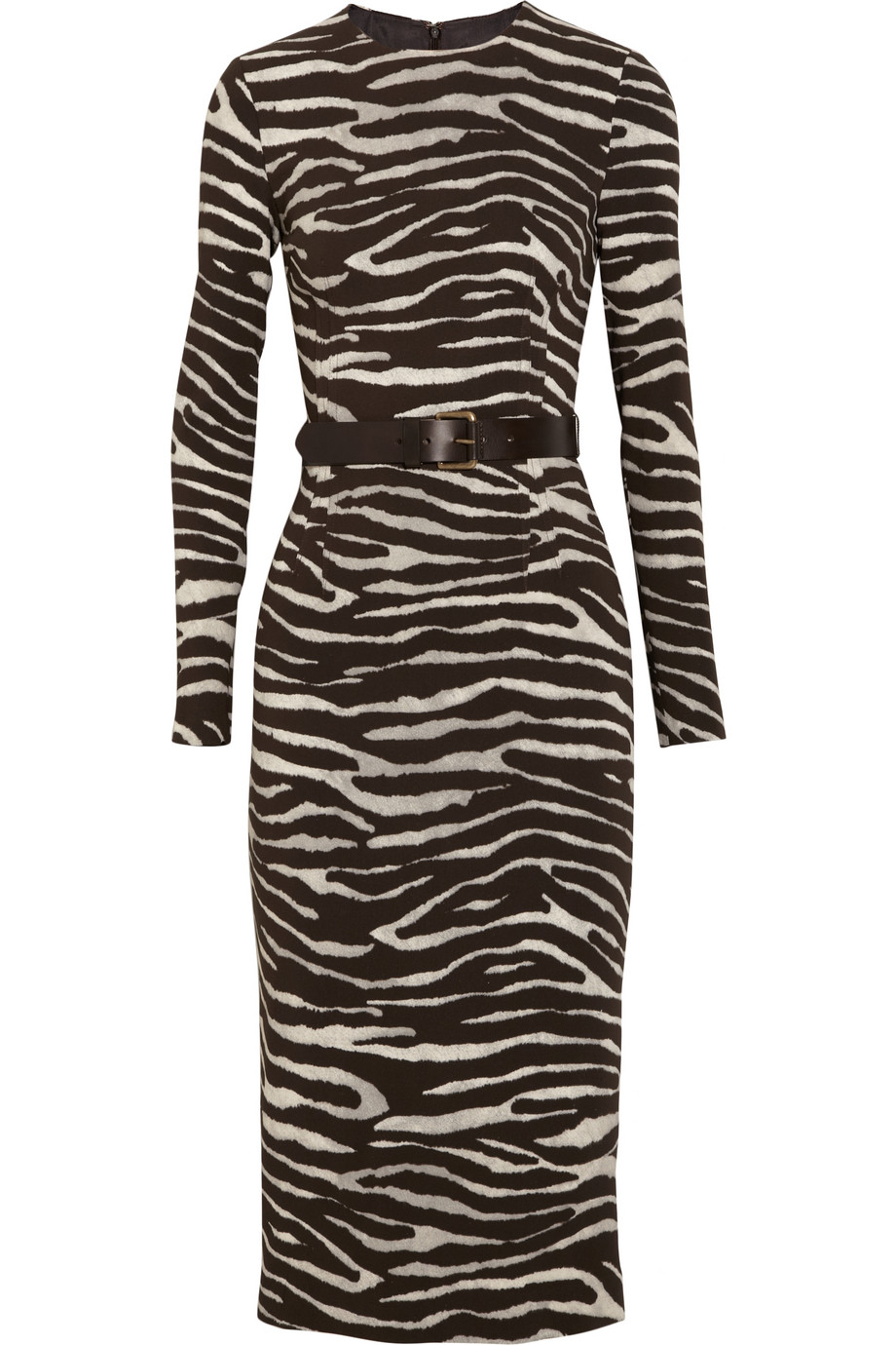 Michael Kors Belted Zebra-print Stretch-crepe Dress in Brown (mahogany ...