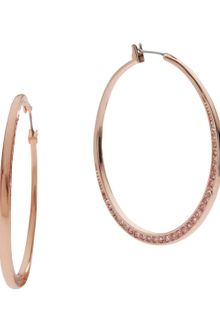 Michael Kors Shiny Pave Medium Hoop Earrings, Rose Golden - Lyst