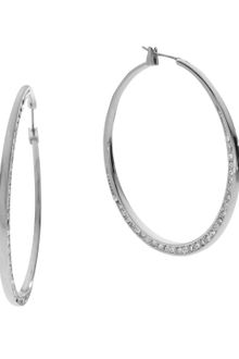 Michael Kors Shiny Pave Medium Hoop Earrings, Silver-color - Lyst