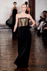 Ralph Lauren Fall 2012 Evening Gown With Golden Bustier Top And Black Velvet Skirt 