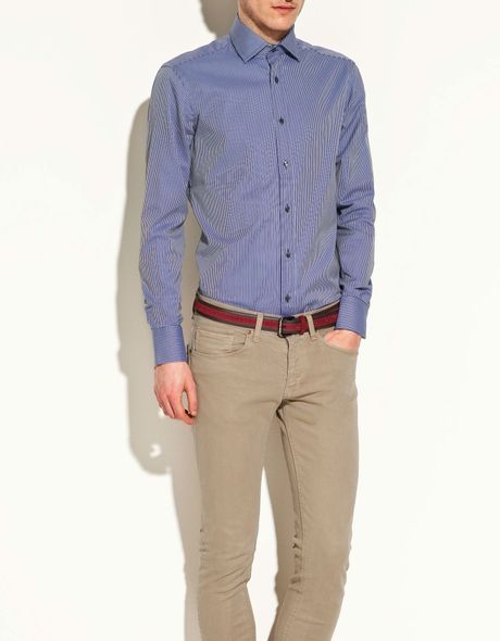 Zara Contrasting Striped Shirt in Blue for Men (navy)