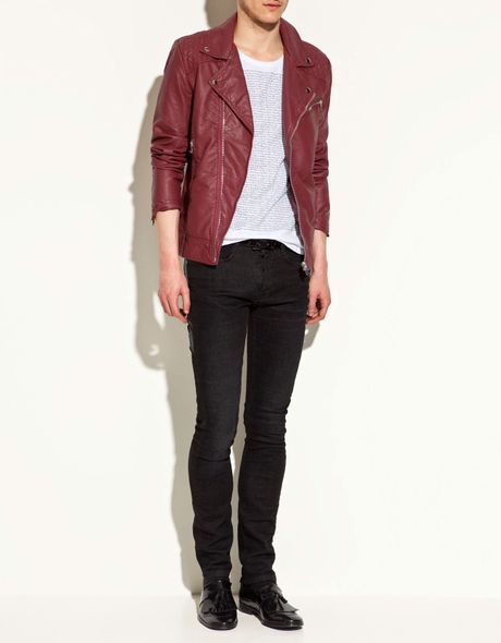 Zara Jacket with Topstitched Shoulders in Red for Men