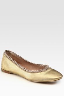 Chloé Beaded Metallic Leather Ballet Flats - Lyst