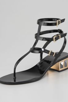 Valentino Studded Low-heel Jelly Thong Sandal - Lyst