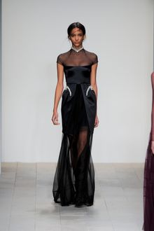 Marios Schwab Fall 2012 Short Sleeve Layered Gown With Stone Encrusted Details And Chiffon Details In Black  - Lyst