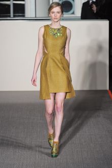 Matthew Williamson Fall 2012 Sleeveless Evening Golden Dress with Appliquéd Neckline and Hem Cutouts - Lyst