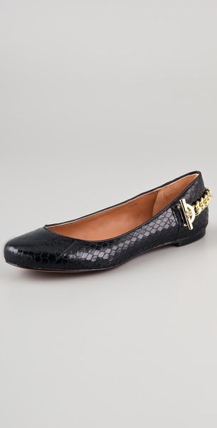 Rachel Zoe Chain-heel Snakeskin Ballet Flat, Black - Lyst