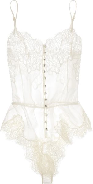 Rosamosario Buongiorno Dolcezza Silkgeorgette and Chantilly Lace Bodysuit in White - Lyst