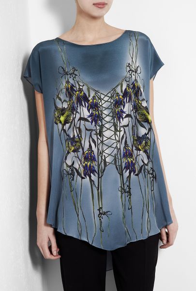 Hermione De Paula Blue Tammy Silk Floral Luxe Tee in Blue - Lyst