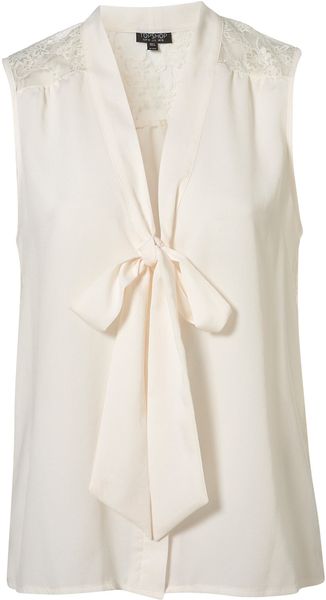 Topshop Sleeveless Lace Insert Blouse - Lyst