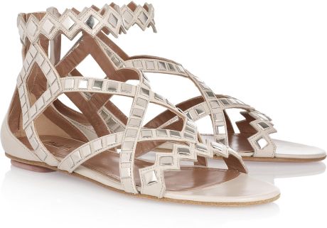 Alaïa Studded Leather Sandals in Silver - Lyst