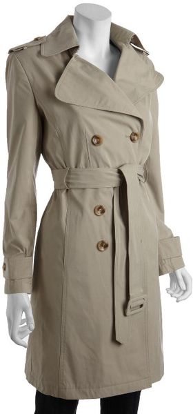 Calvin Klein Tan Brushed Cotton Blend Double Breasted Trench - Lyst