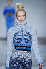 Mary Katrantzou Fall 2012 Chunky Knit Embroidered Turtleneck Sweater In Pale Blue
