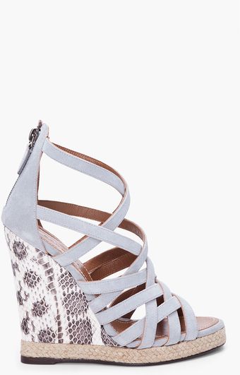  Tall Grey Suede and Python Wedges 